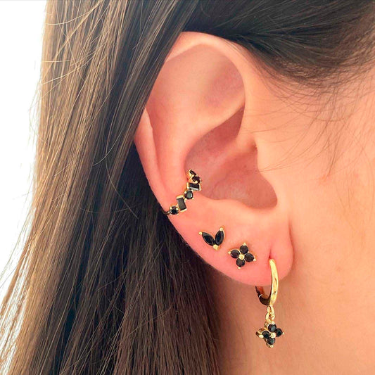 Black zirconia ear cuff gold