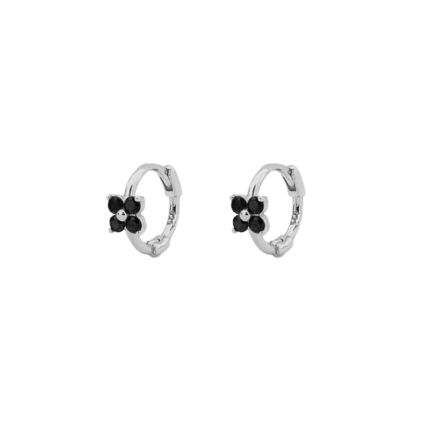 Black zirconia flower mini hoop silver - ByMirelae