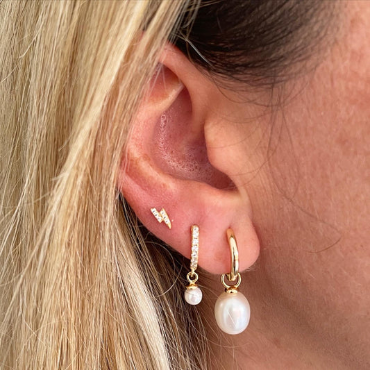 Pearl zirconia hoop silver