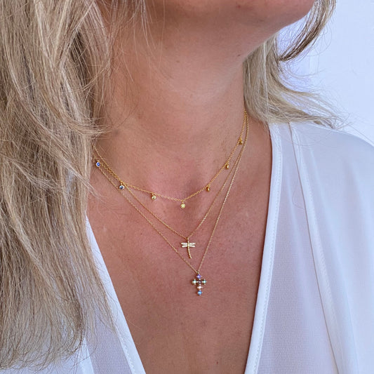 Rainbow zirconia cross gold - ByMirelae