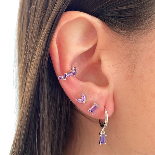 Violet zirconia rectangle hoop silver - ByMirelae