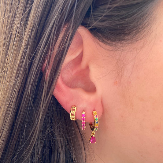 Pink zirconia mini hoop silver
