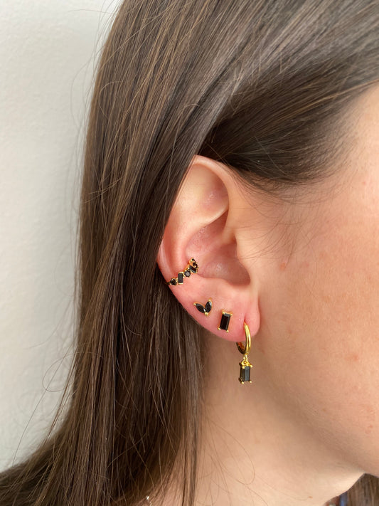 Black zirconia rectangle hoop gold - ByMirelae