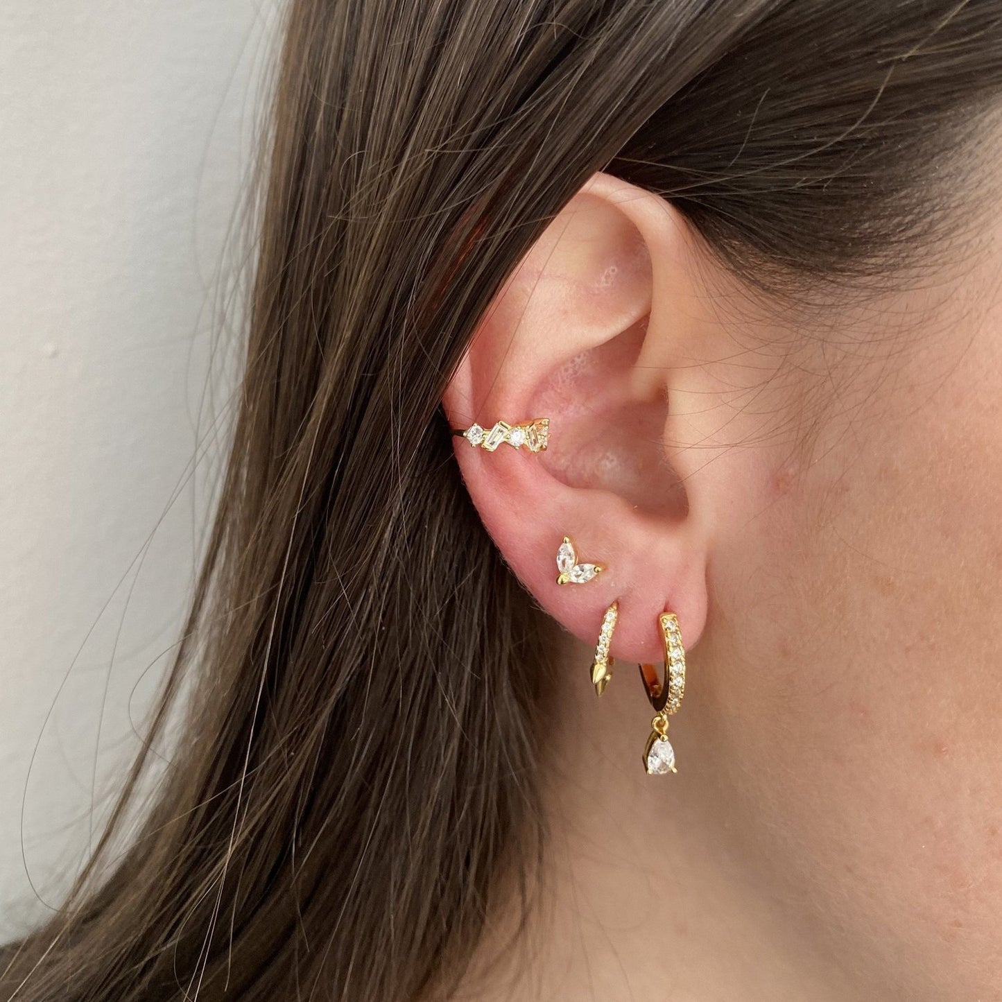 White zirconia spike hoop silver