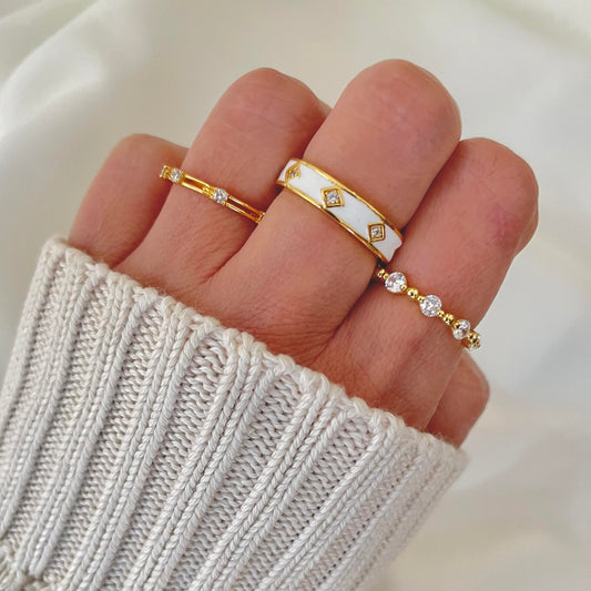 Zirconia & dots ring gold