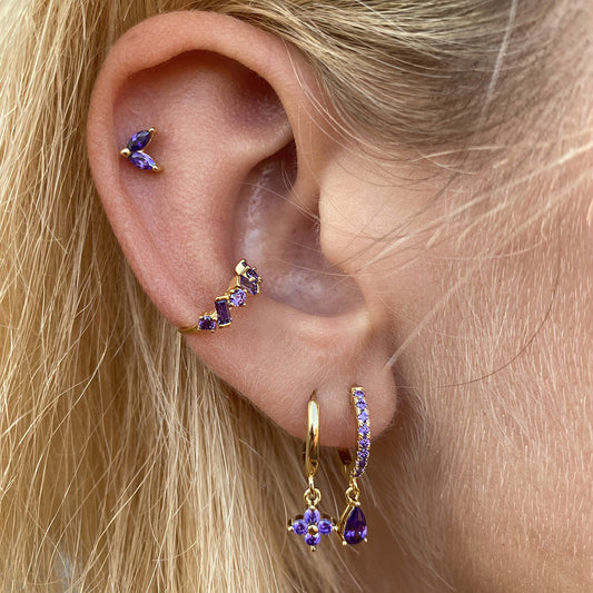 Violet zirconia flower hoop gold