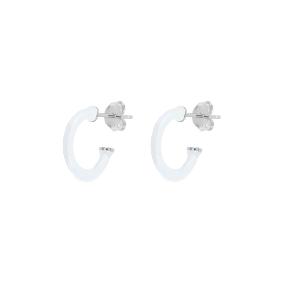 Big white enamel hoop silver
