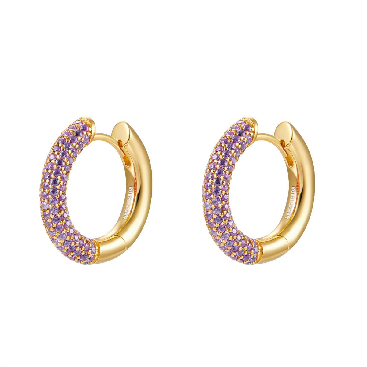 Violet zirconia tubular hoop gold