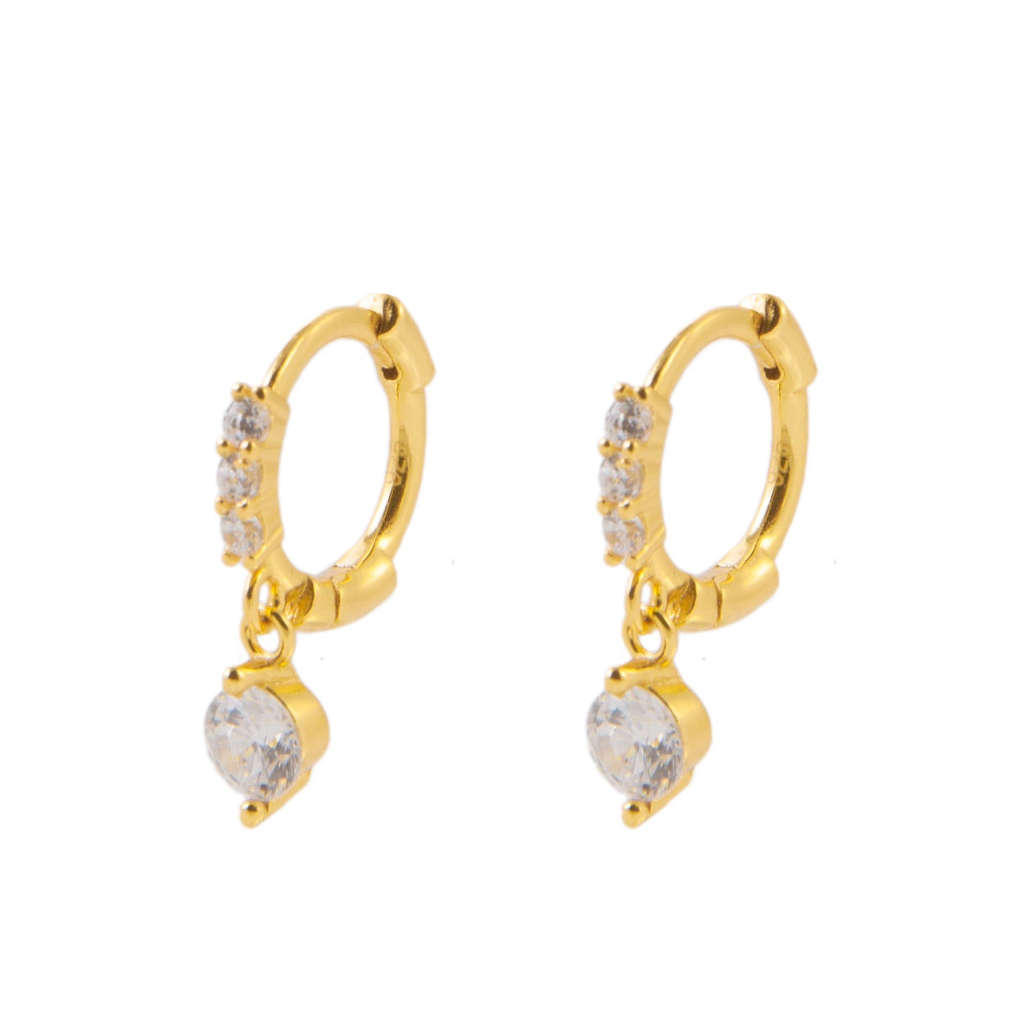 White zirconia mini tear hoop gold
