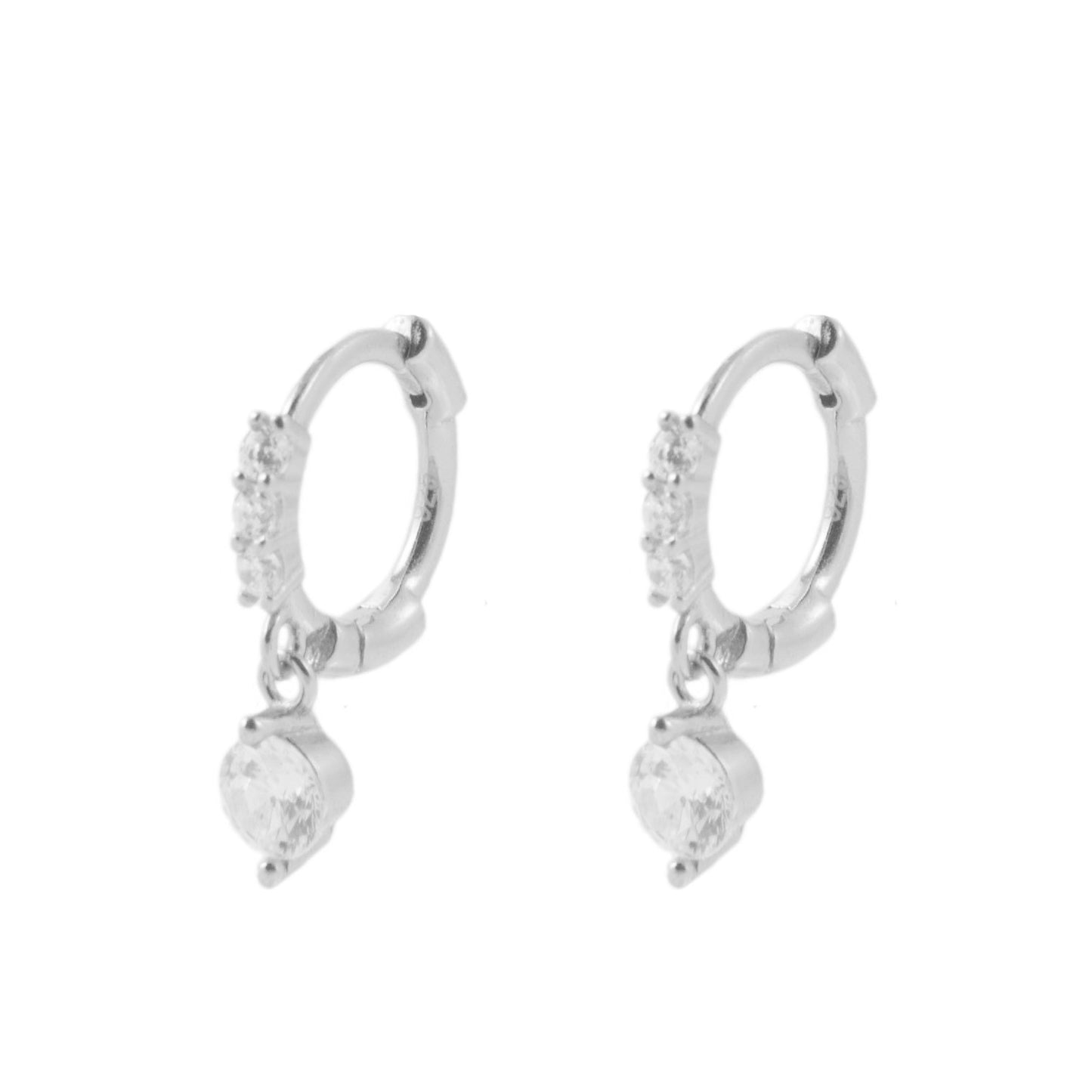 White zirconia mini tear hoop silver
