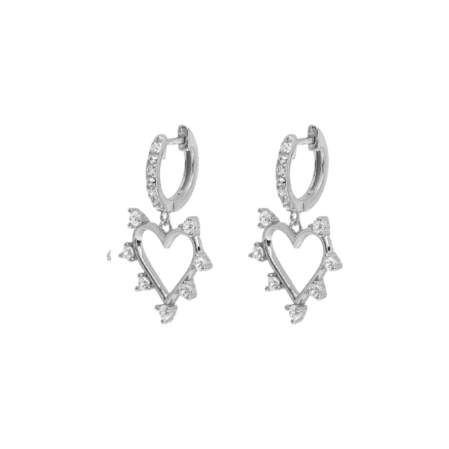 Small zirconia heart hoop silver