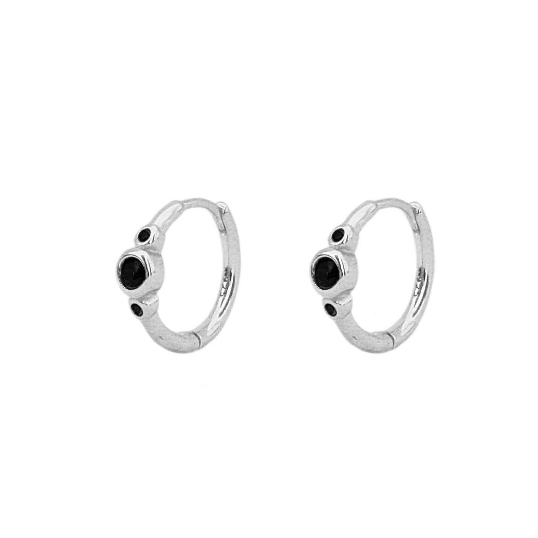 Three black small zirconia hoop silver - ByMirelae