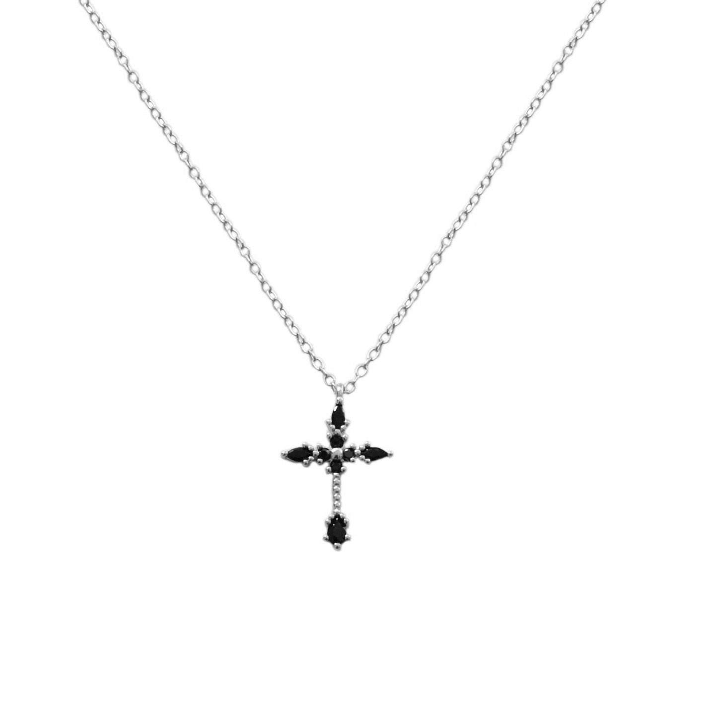 Black zirconia thin cross silver - ByMirelae