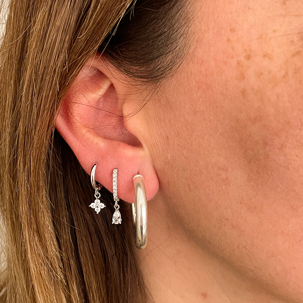 White zirconia tear hoop silver