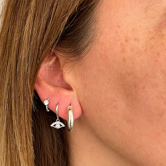 White zirconia shiny hoop silver