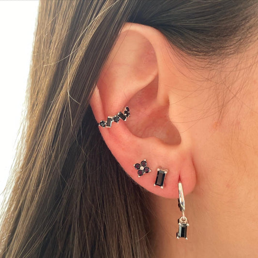 Black zirconia flower silver - ByMirelae