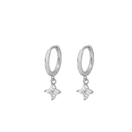 White zirconia flower hoop silver - ByMirelae