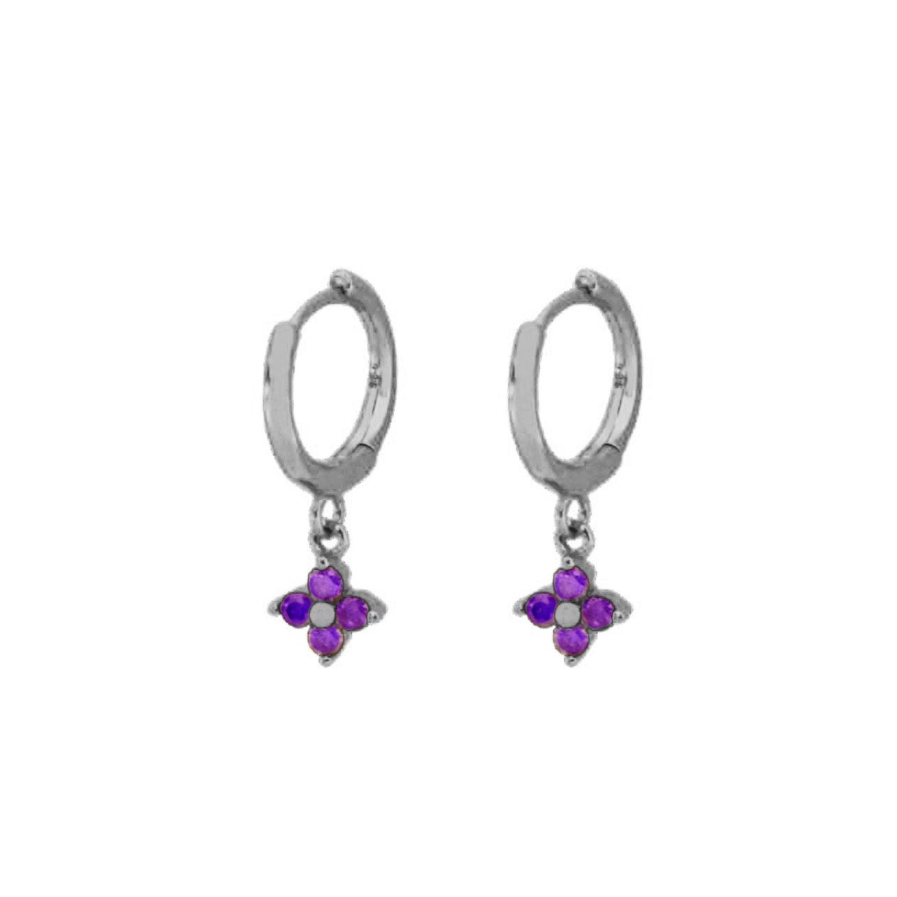 Violet zirconia flower hoop silver