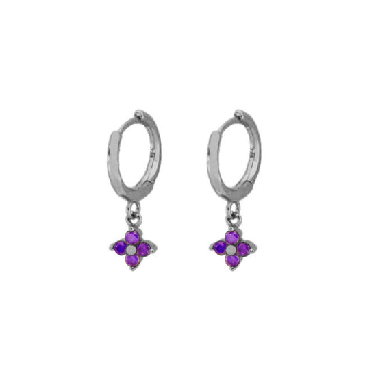 Violet zirconia flower hoop silver