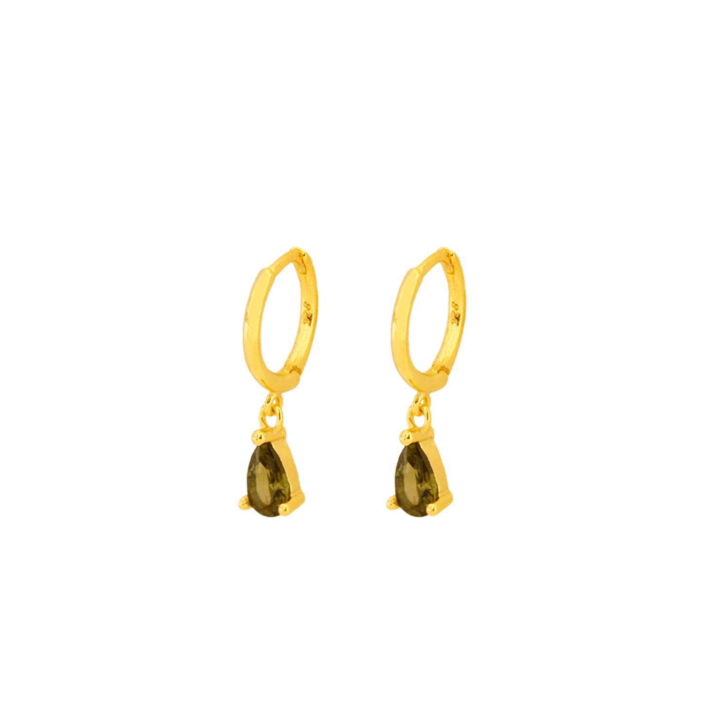 Green olive tear hoop gold - ByMirelae