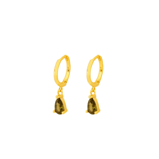 Green olive tear hoop gold - ByMirelae