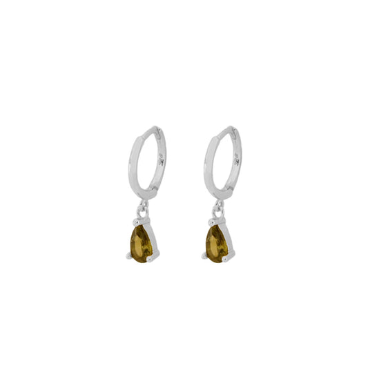 Green olive tear hoop silver - ByMirelae