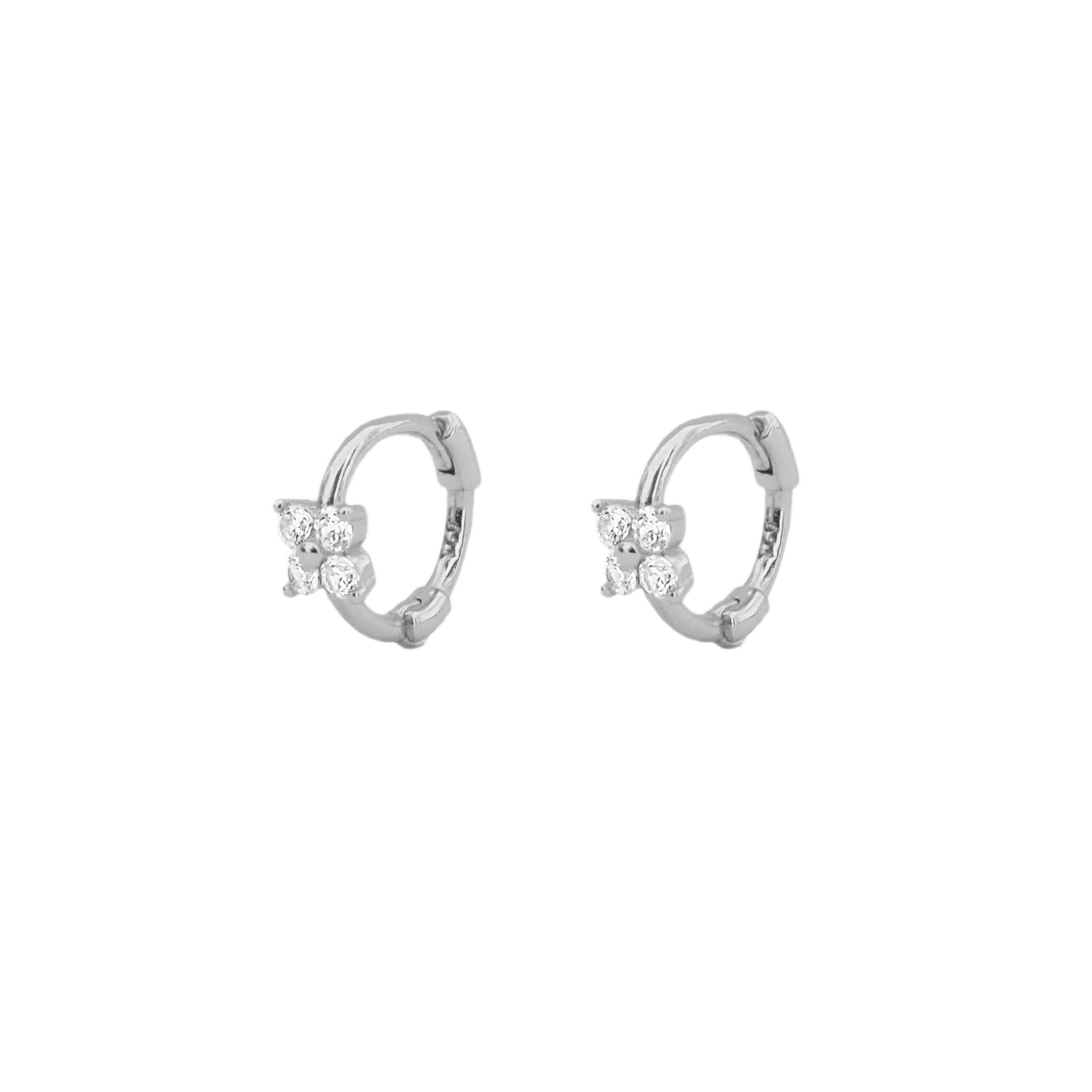 White zirconia flower mini hoop silver - ByMirelae