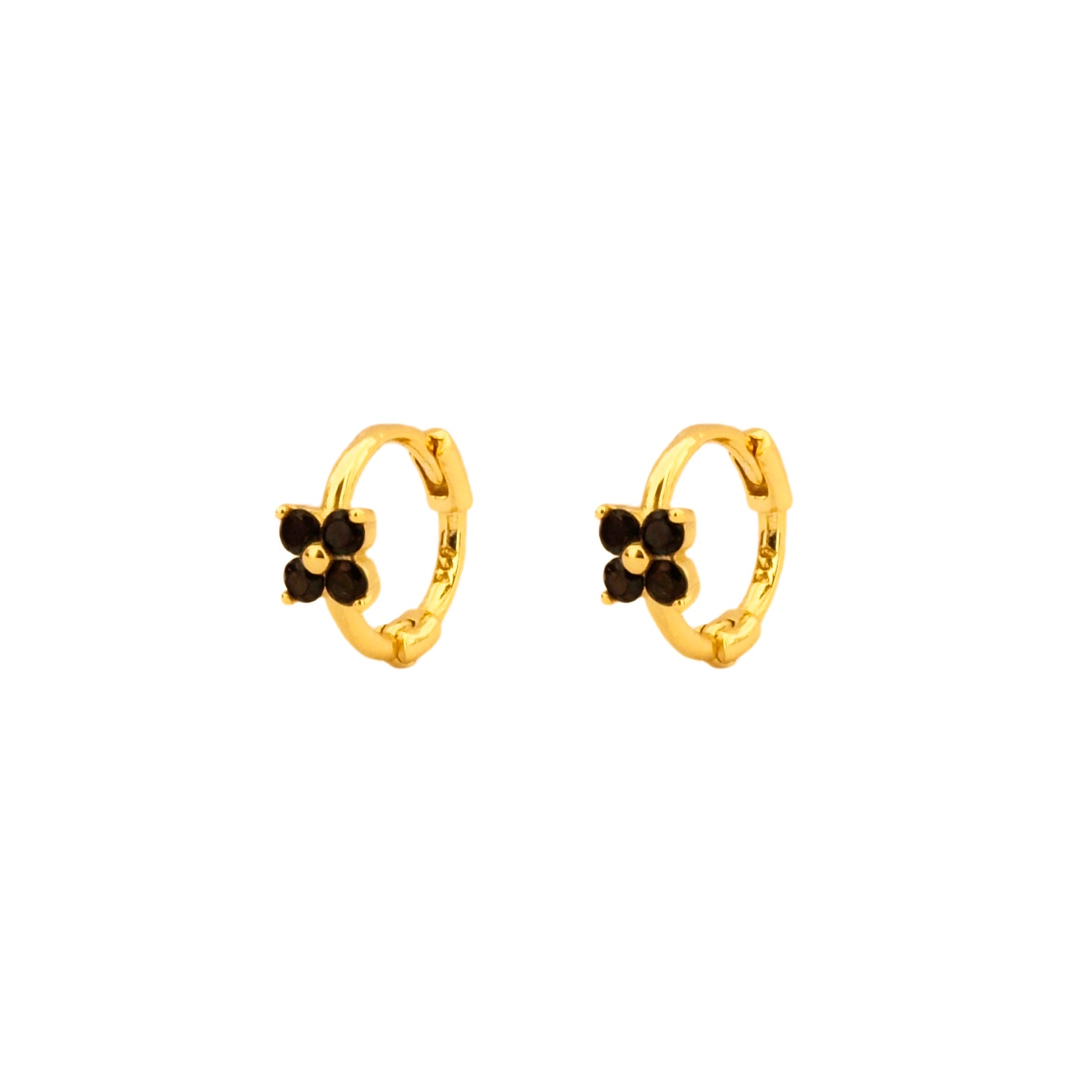 Black zirconia flower mini hoop gold - ByMirelae