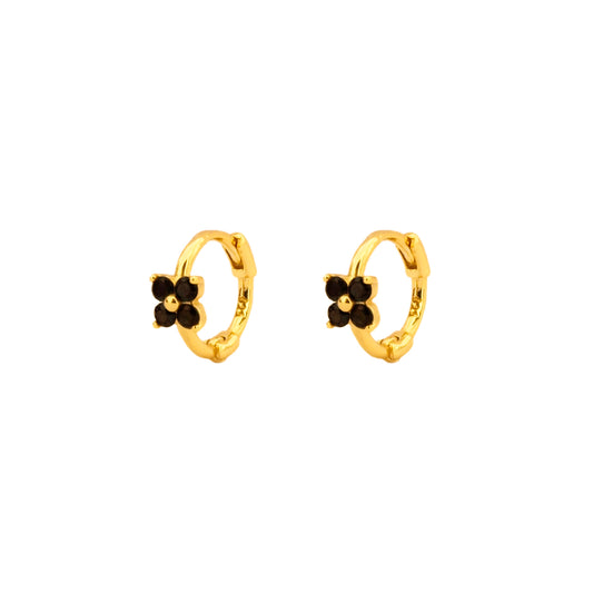 Black zirconia flower mini hoop gold - ByMirelae