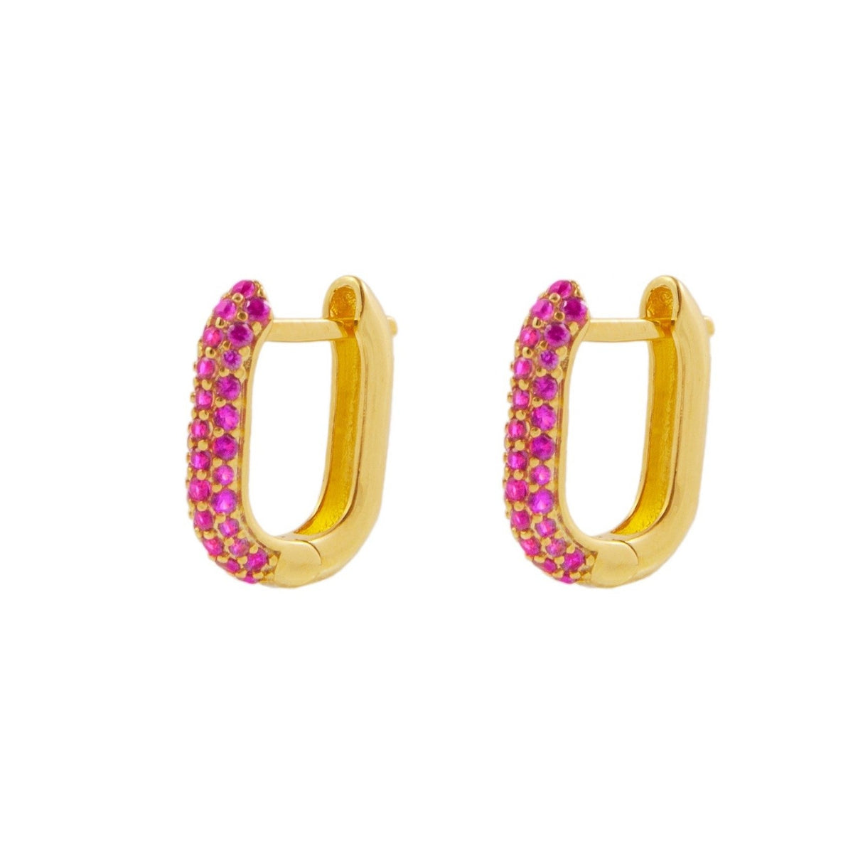 Pink zirconia oval hoop gold