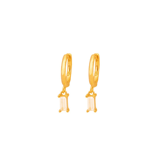 White zirconia rectangle hoop gold - ByMirelae