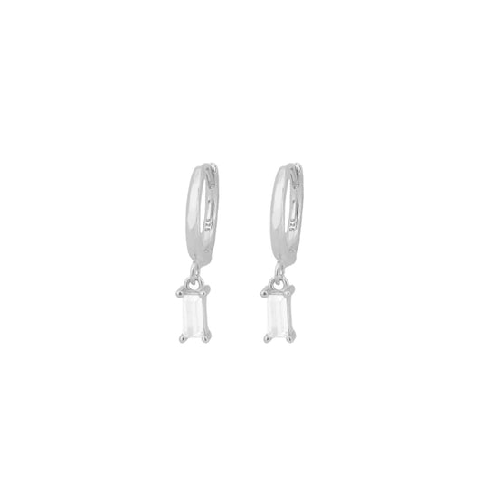 White zirconia rectangle hoop silver - ByMirelae