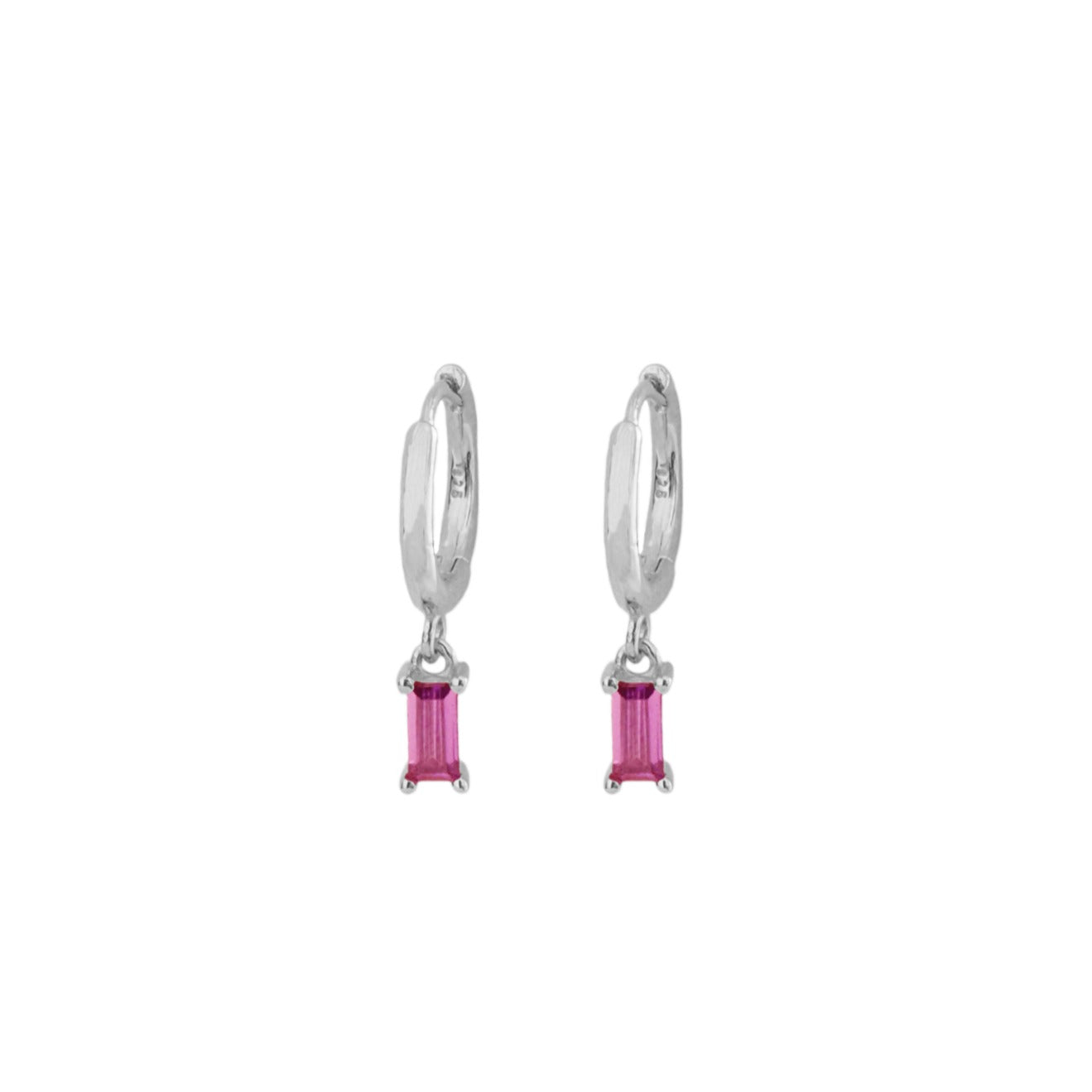 Pink rectangle hoop silver - ByMirelae