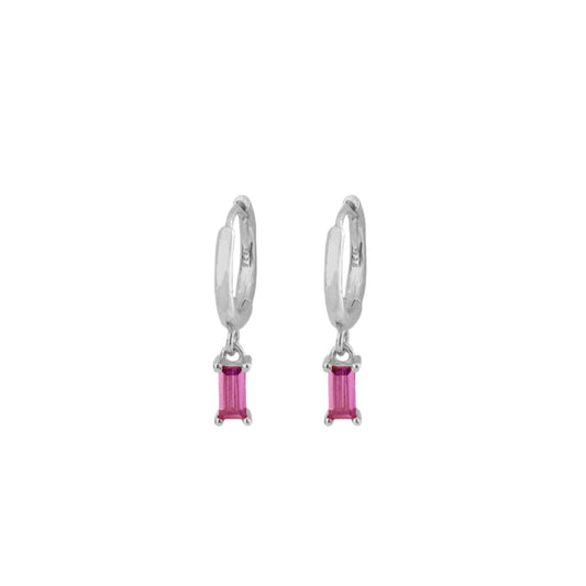 Pink rectangle hoop silver - ByMirelae
