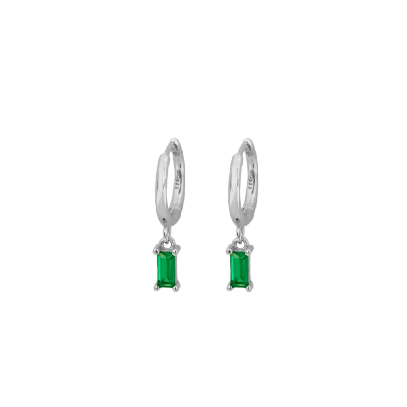 Green zirconia rectangle hoop silver - ByMirelae