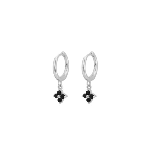 Black zirconia flower hoop silver - ByMirelae
