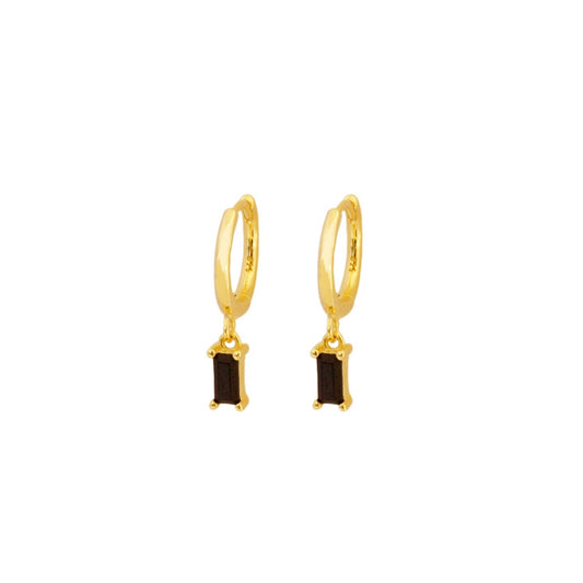 Black zirconia rectangle hoop gold - ByMirelae