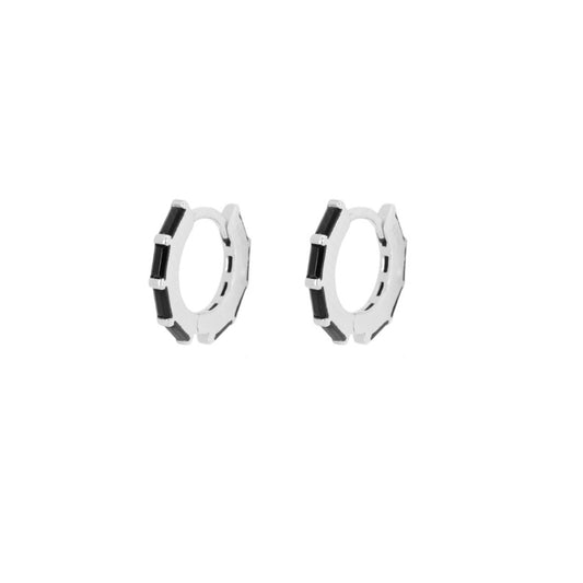 Black zirconia baguettes hoop silver - ByMirelae