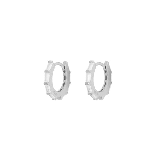 White zirconia baguettes hoop silver - ByMirelae