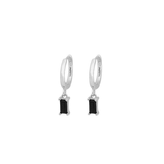 Black zirconia rectangle hoop silver - ByMirelae