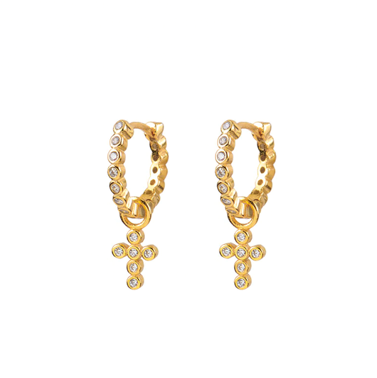 Zirconia cross hoop gold