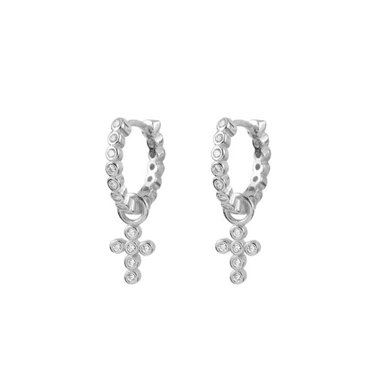 Zirconia cross hoop silver