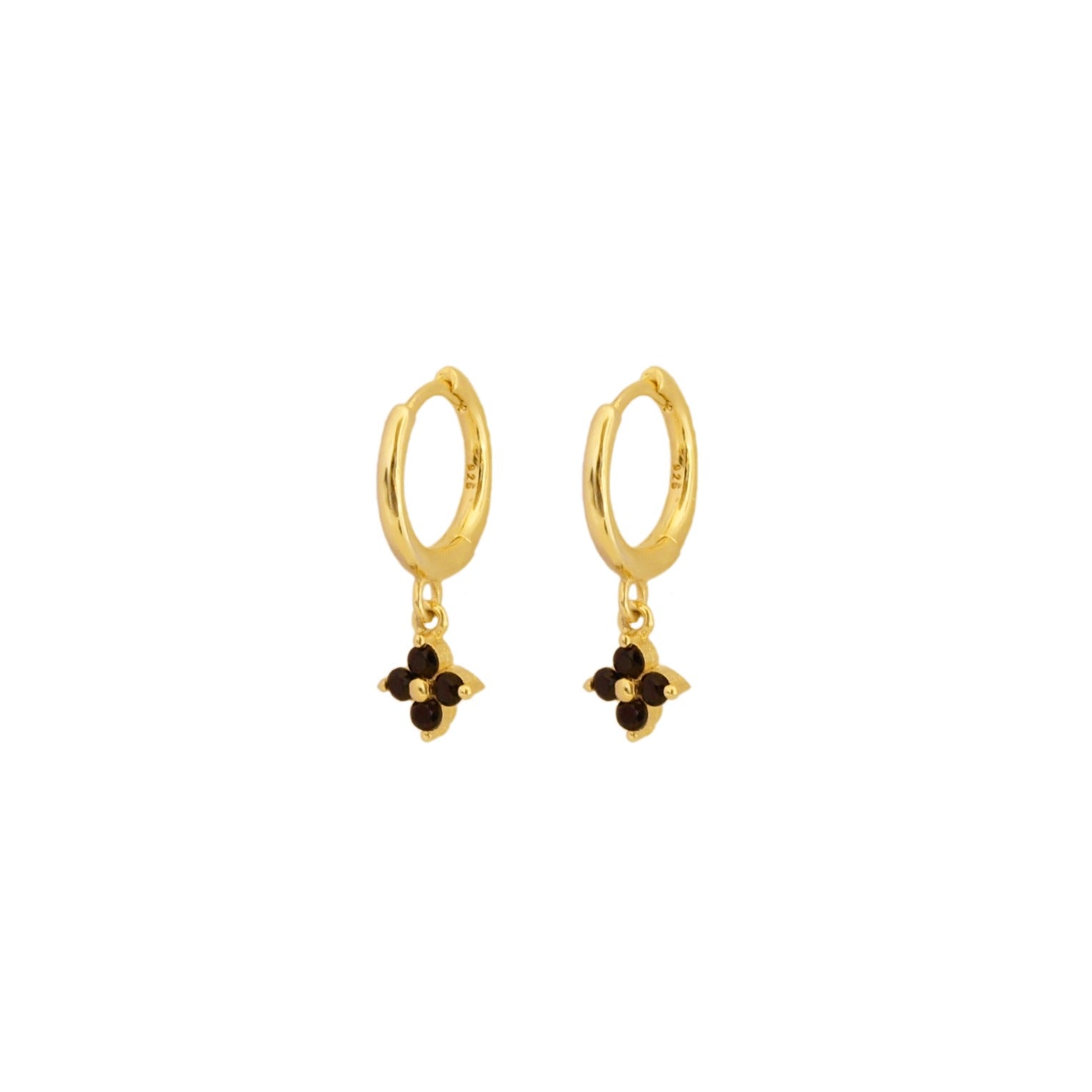 Black zirconia flower hoop gold - ByMirelae
