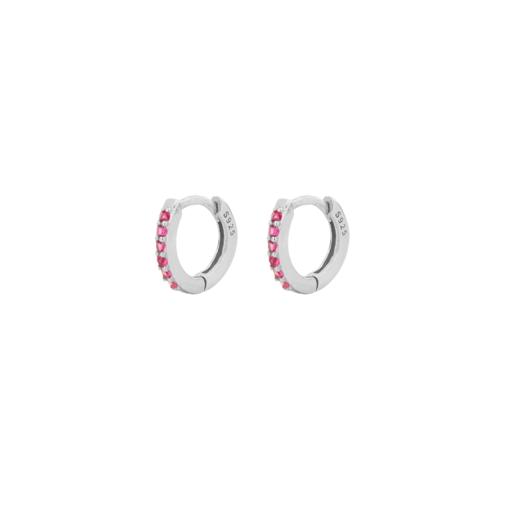 Pink zirconia mini hoop silver - ByMirelae