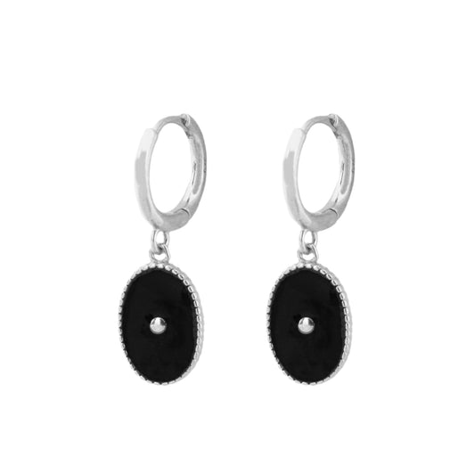 Black oval hoop silver - ByMirelae