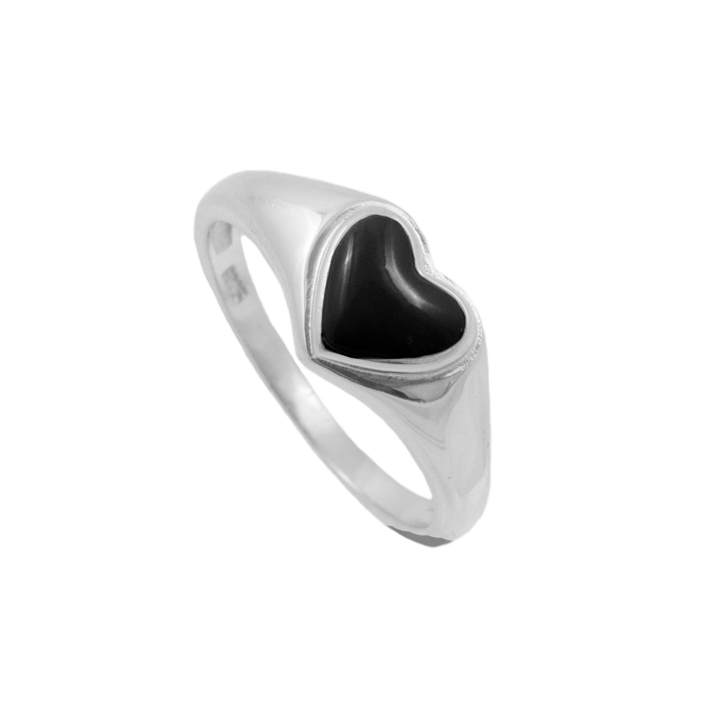 Black enamel heart silver
