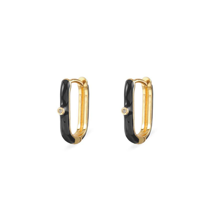 Black enamel oval hoop gold
