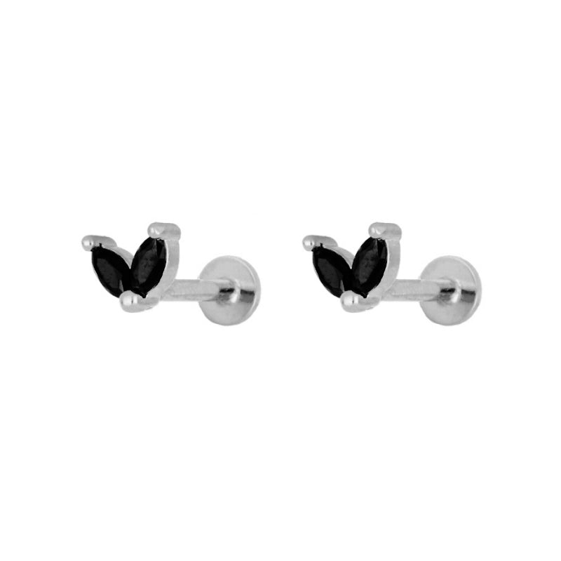 Black zirconia petals piercing silver