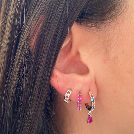 Pink zirconia tear hoop silver - ByMirelae