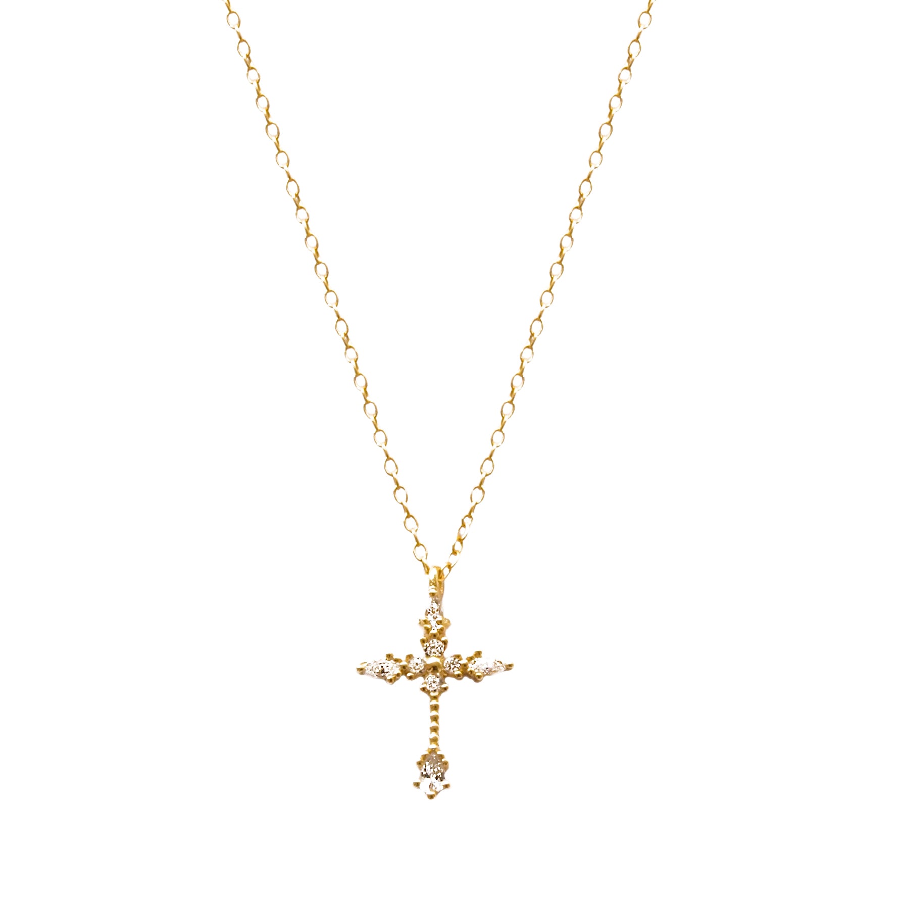 White zirconia thin cross gold - ByMirelae